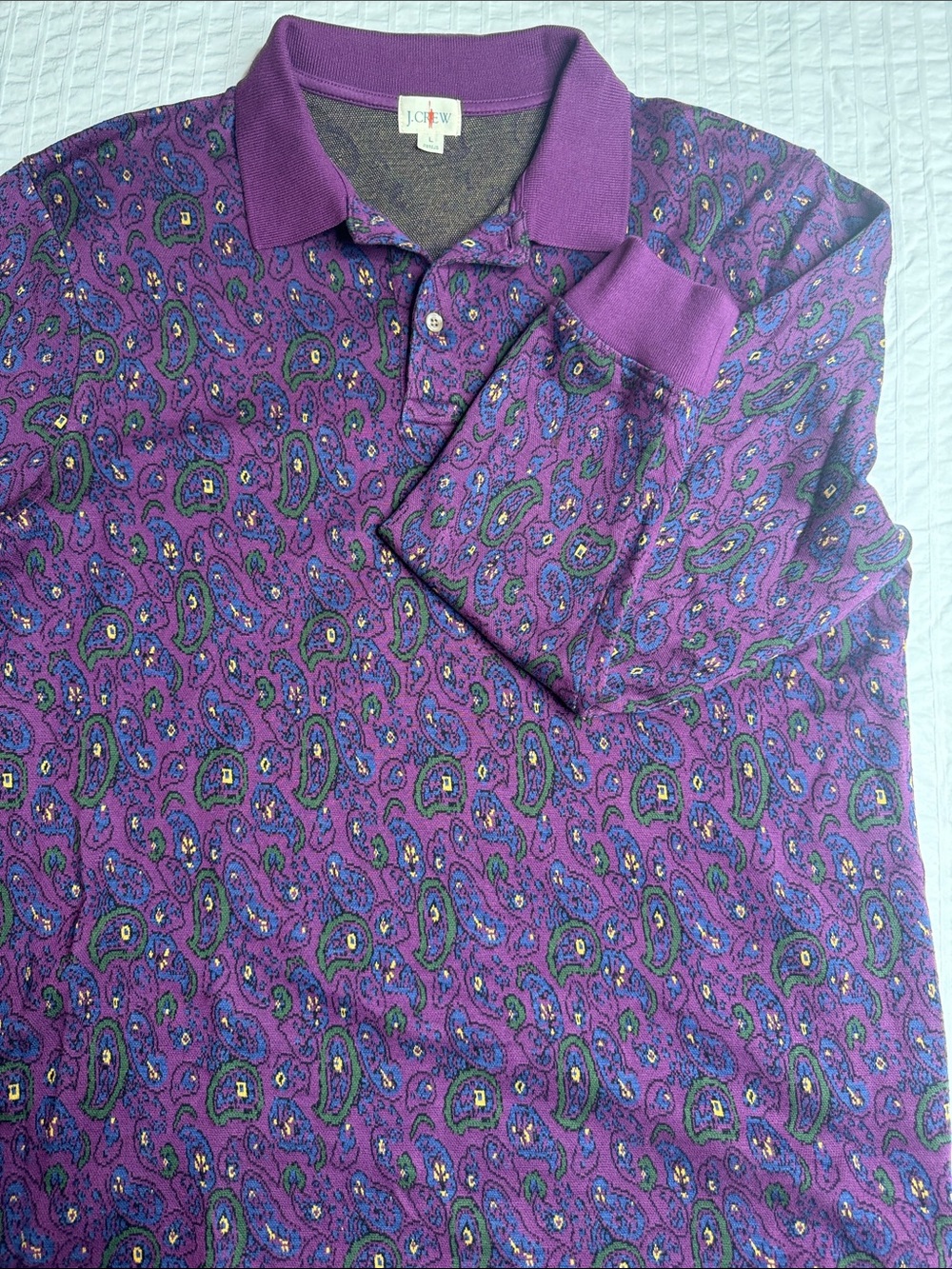 J. Crew Plum Purple Paisley Long-Sleeve Polo